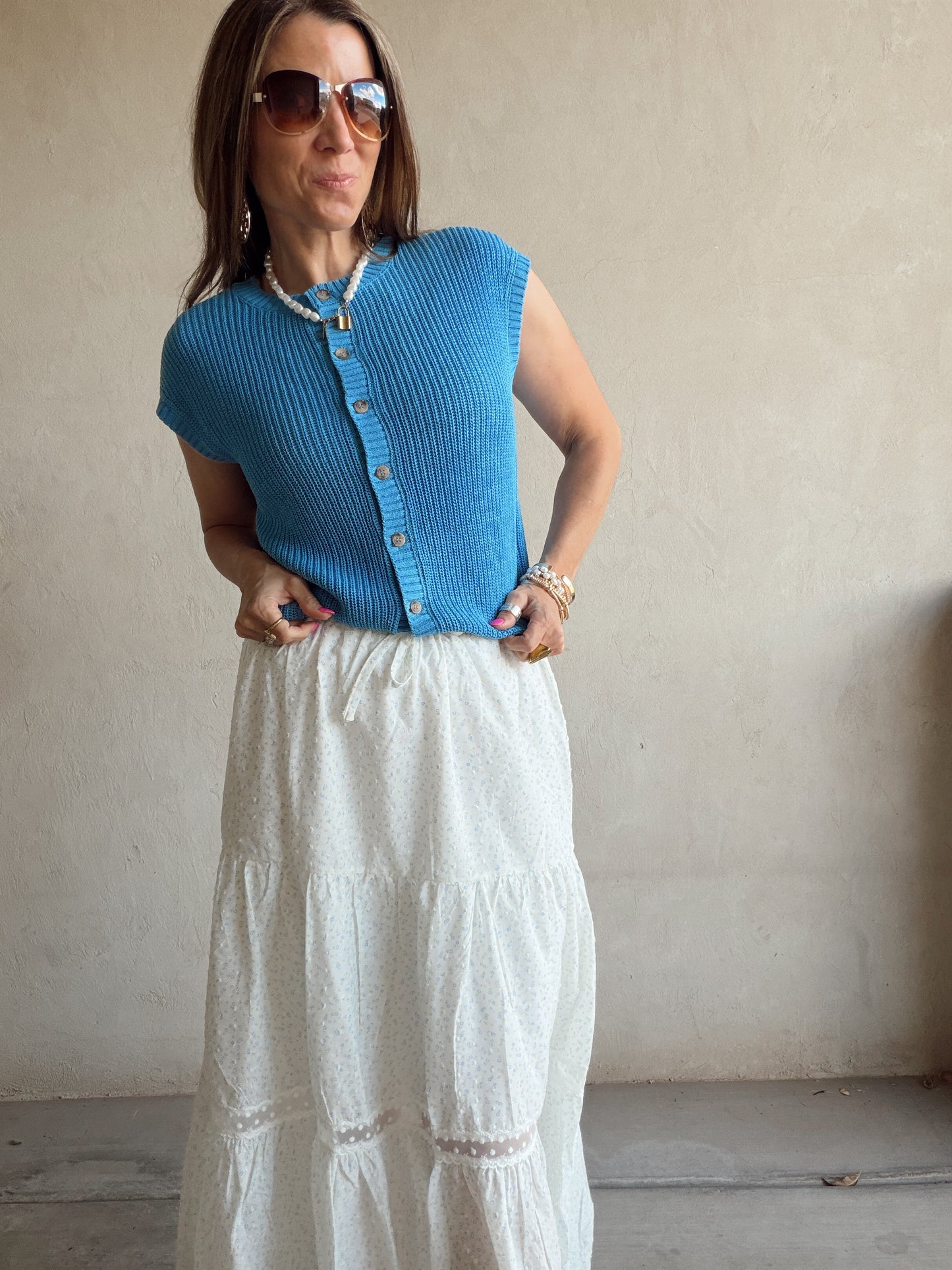 Penny Skirt in White, Blue, & Green Floral