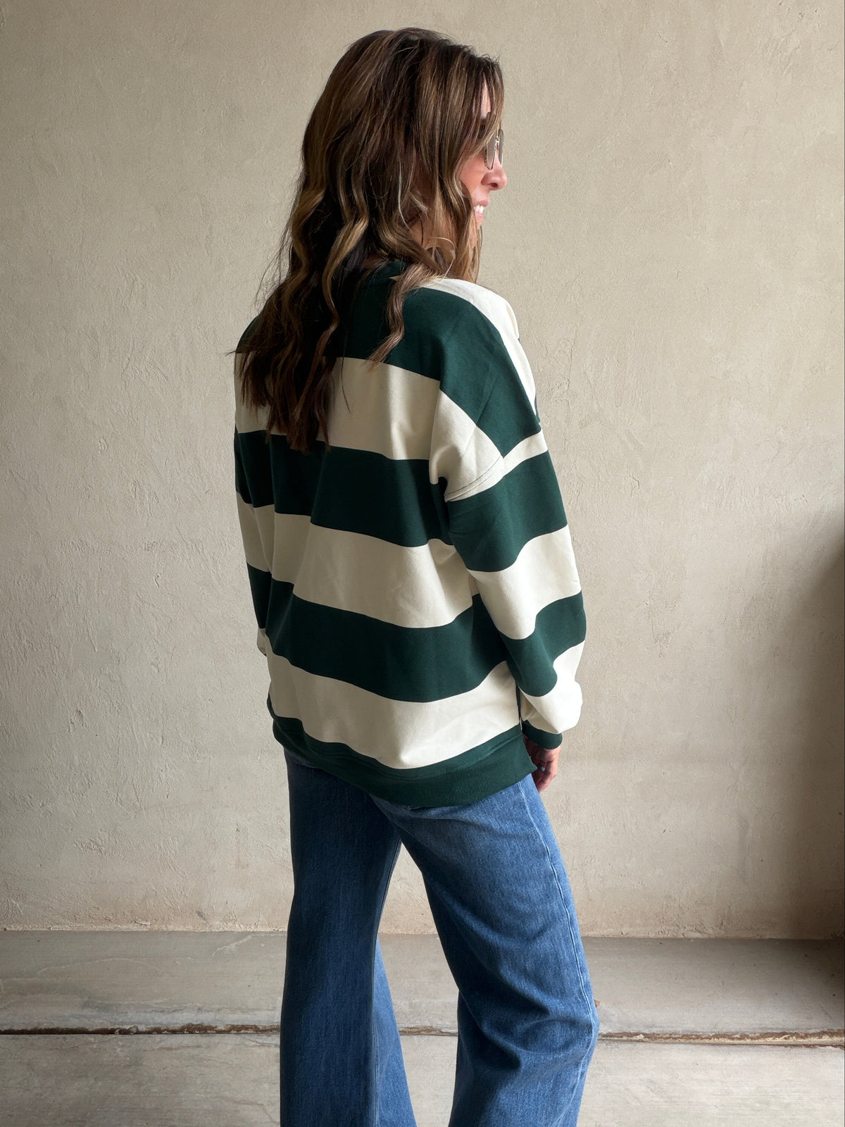 Jada Sweatshirt in Hunter Green & Cream