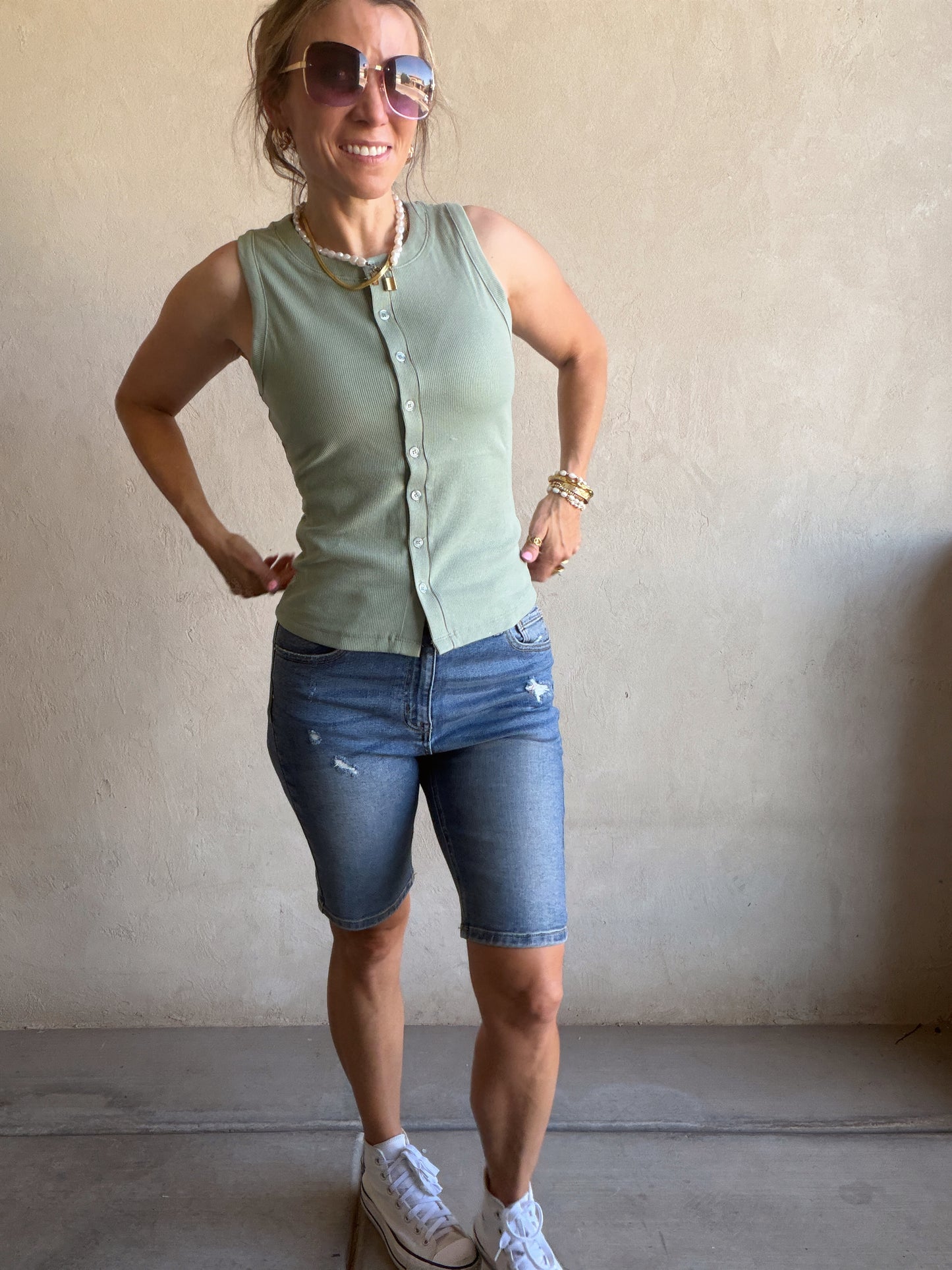 Whitney Ribbed Sleeveless Tank in Sage