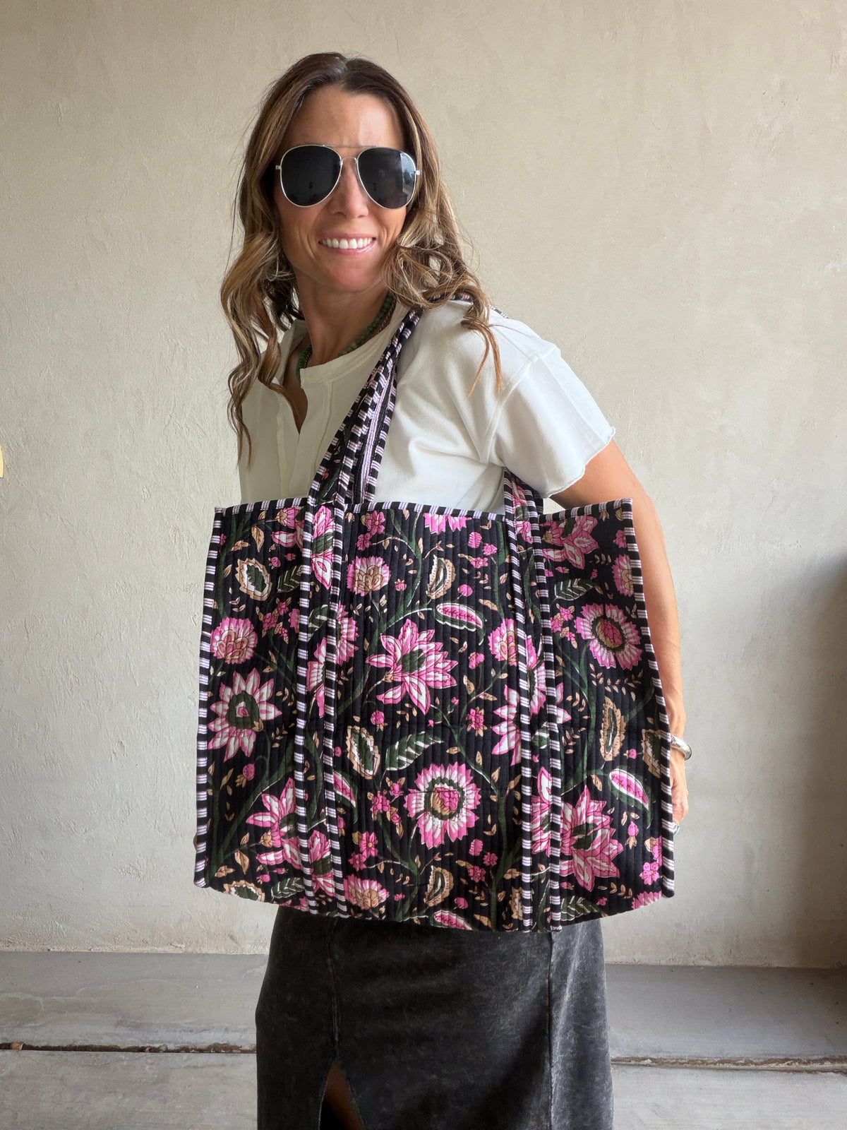 Mindee Quilted Bag – Black & Pink
