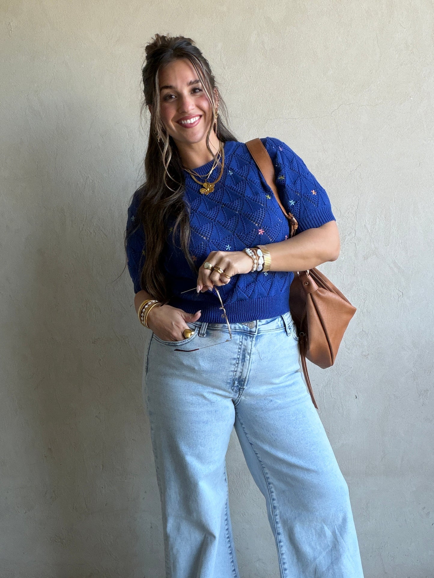 Kenzley Pointelle Sweater in Royal Blue