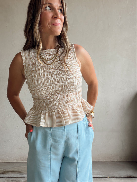 Miranda Sleeveless Tank in Taupe & Ivory