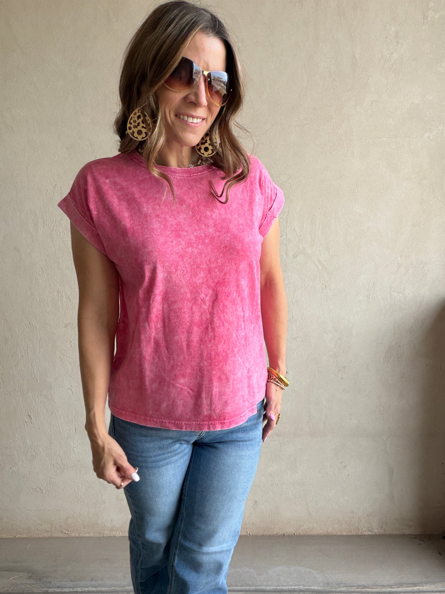 Amber Mineral Washed Top in Raspberry