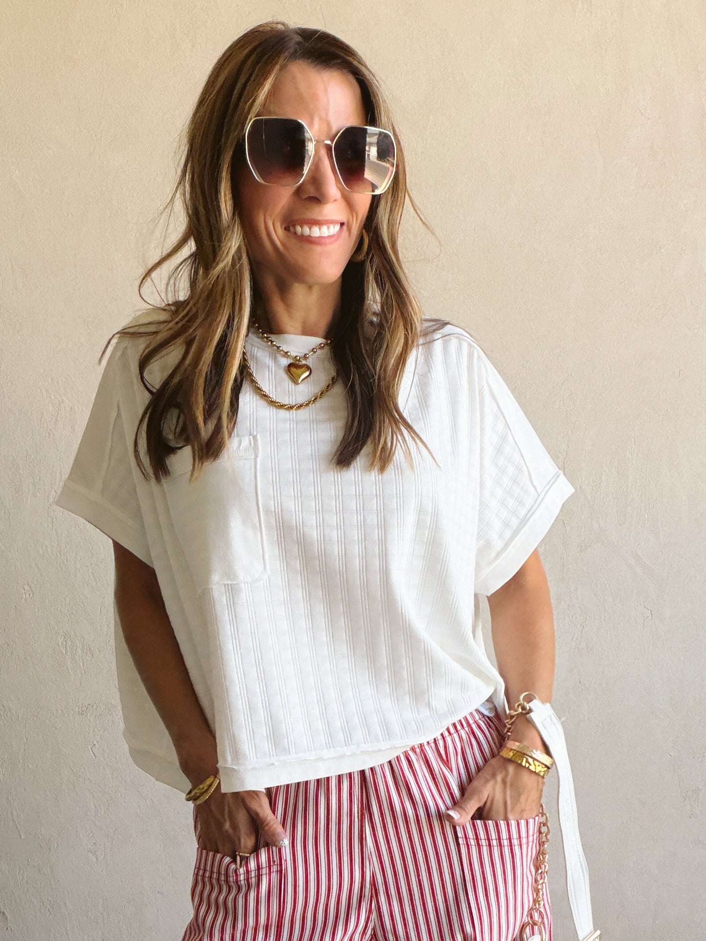 Kellie Boxy Textured Tee in White