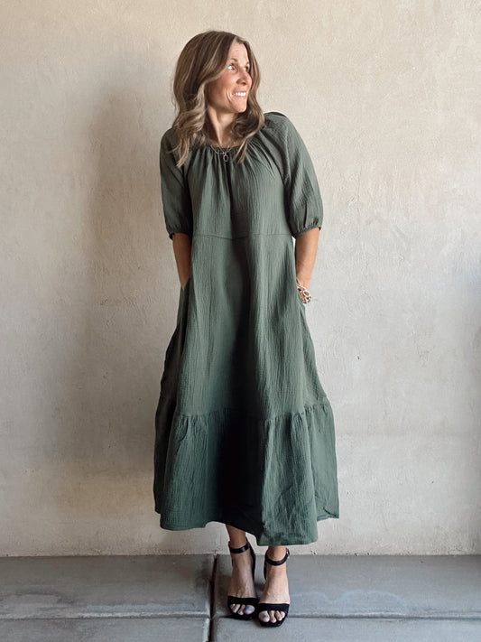 Hazel Dress in Dusty Pine