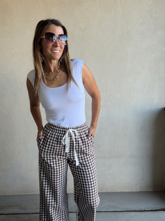 Ginger Gingham Pants in Brown & Ivory