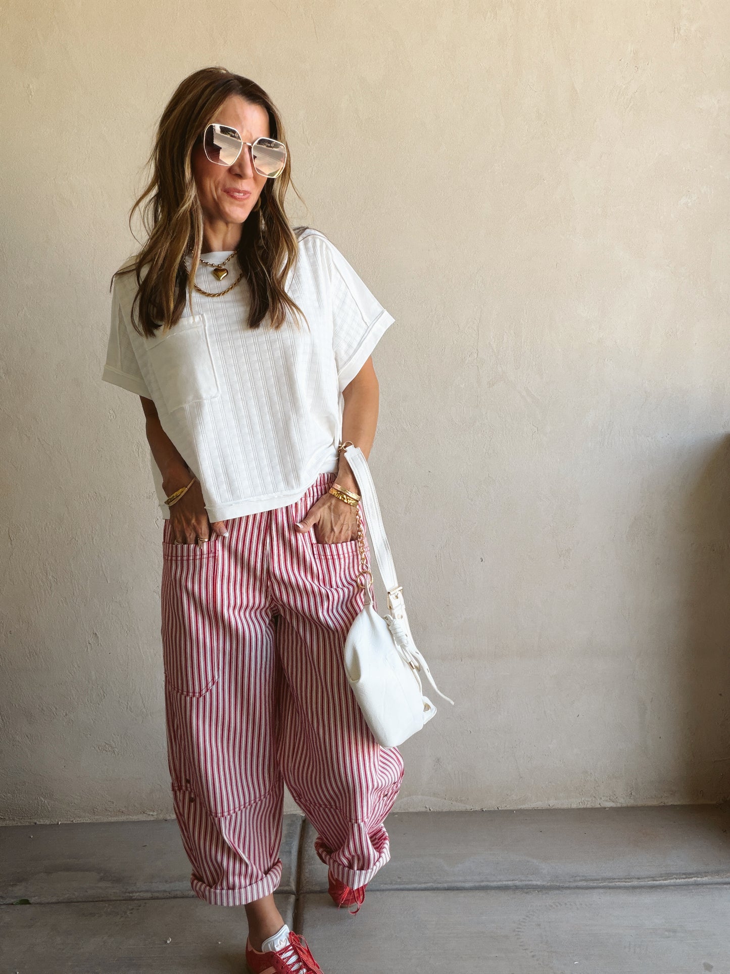 Kellie Boxy Textured Tee in White