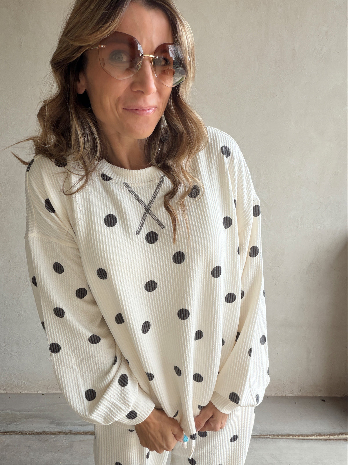 Rylee Ribbed Polka Dot Set in Ecru & Black