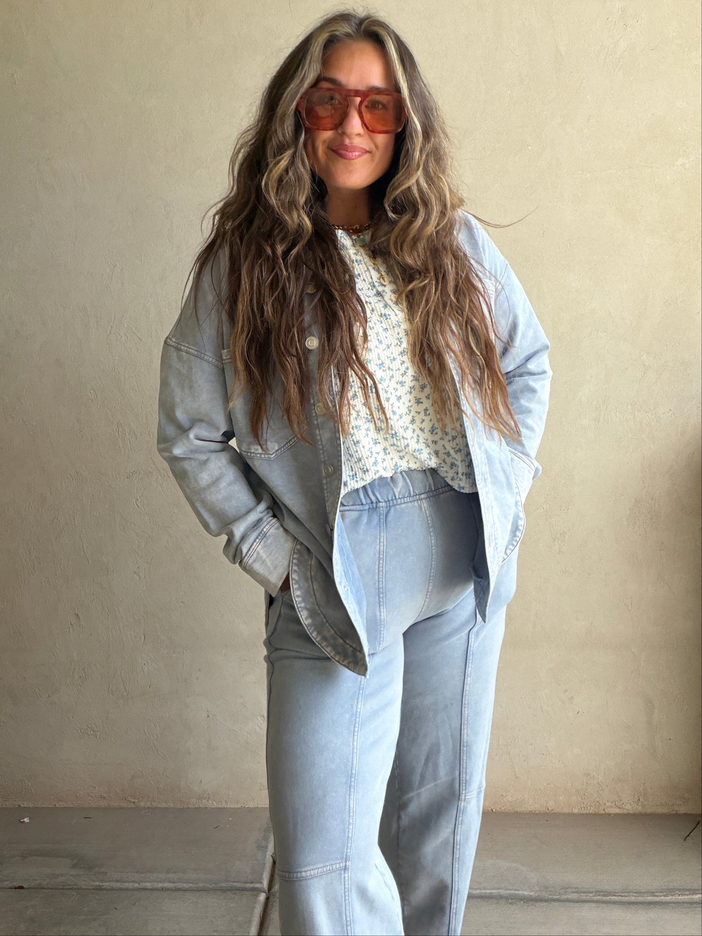 Keri Set in Acid Wash Blue