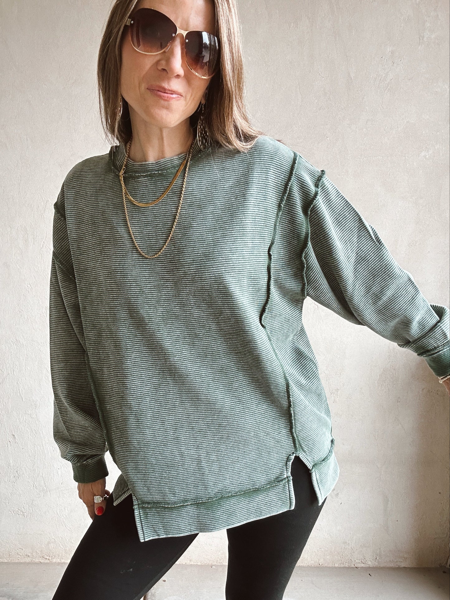 Darla Double Ribbed Pullover in Green