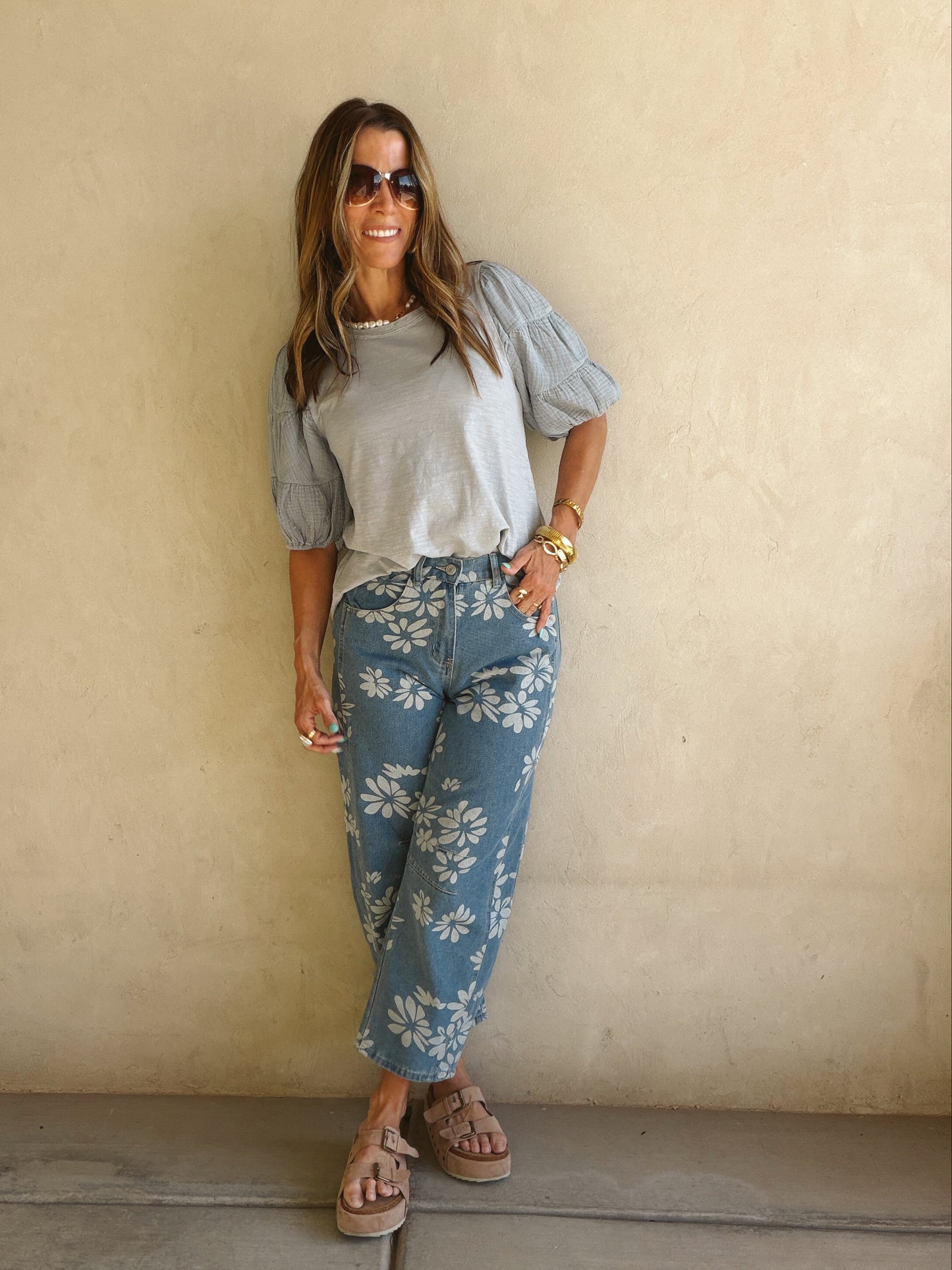 Jenny Gauze Sleeve Top in Mineral Wash Blue