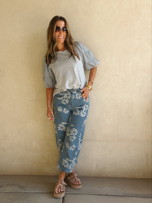Jenny Gauze Sleeve Top in Mineral Wash Blue