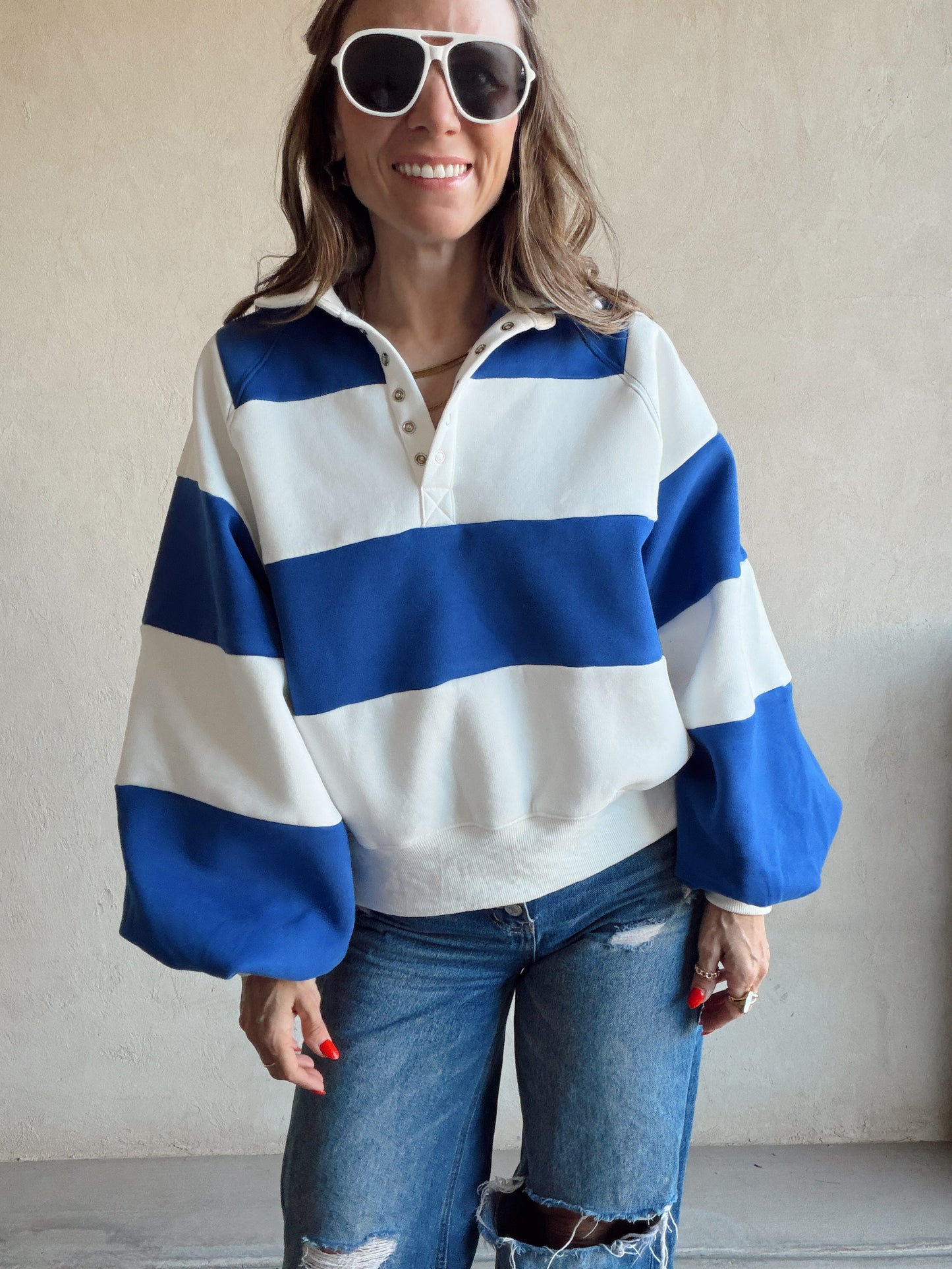 Kaylani Sweatshirt in Blue & Ivory