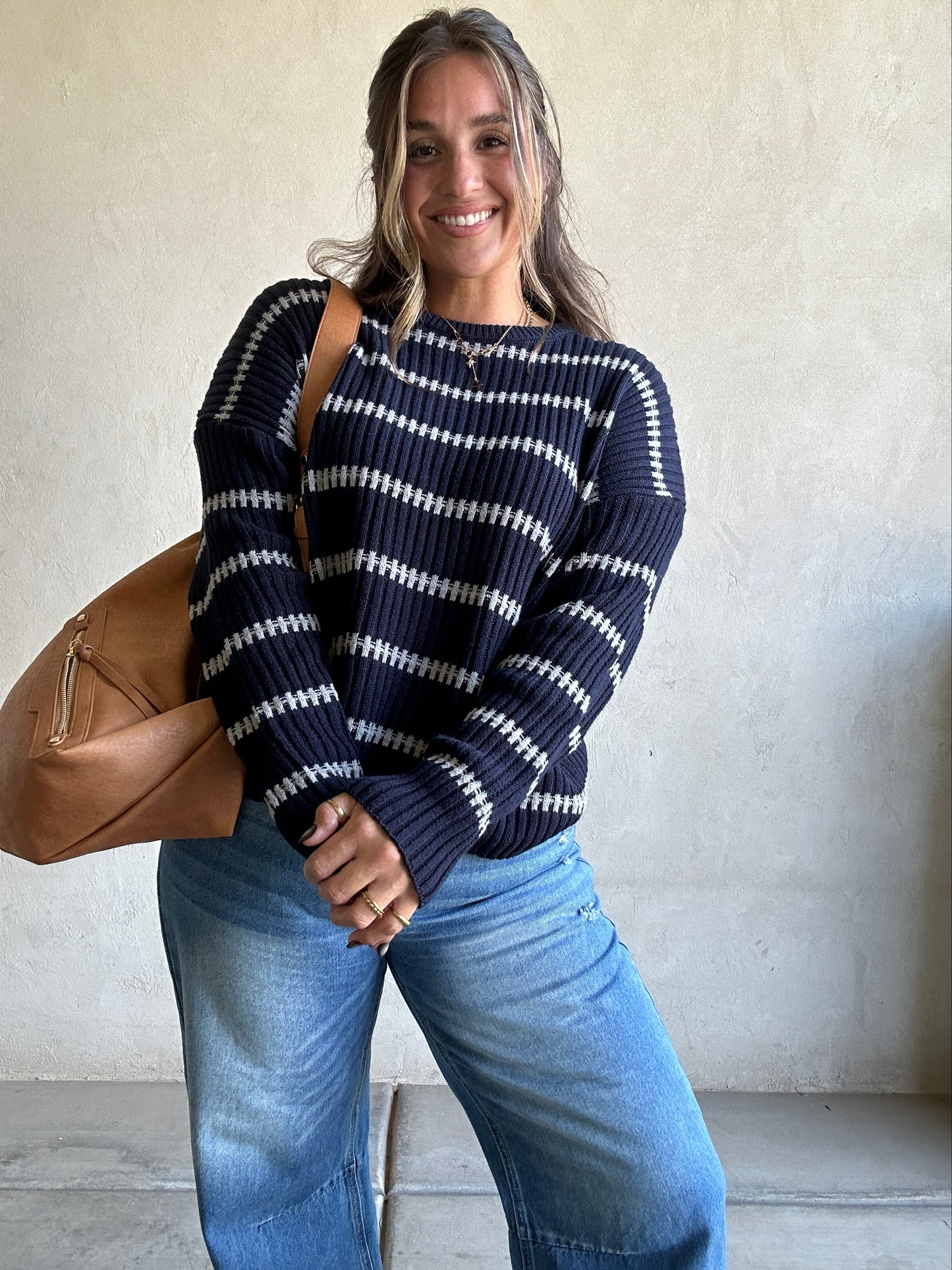 Bridget Sweater in Navy & Gray