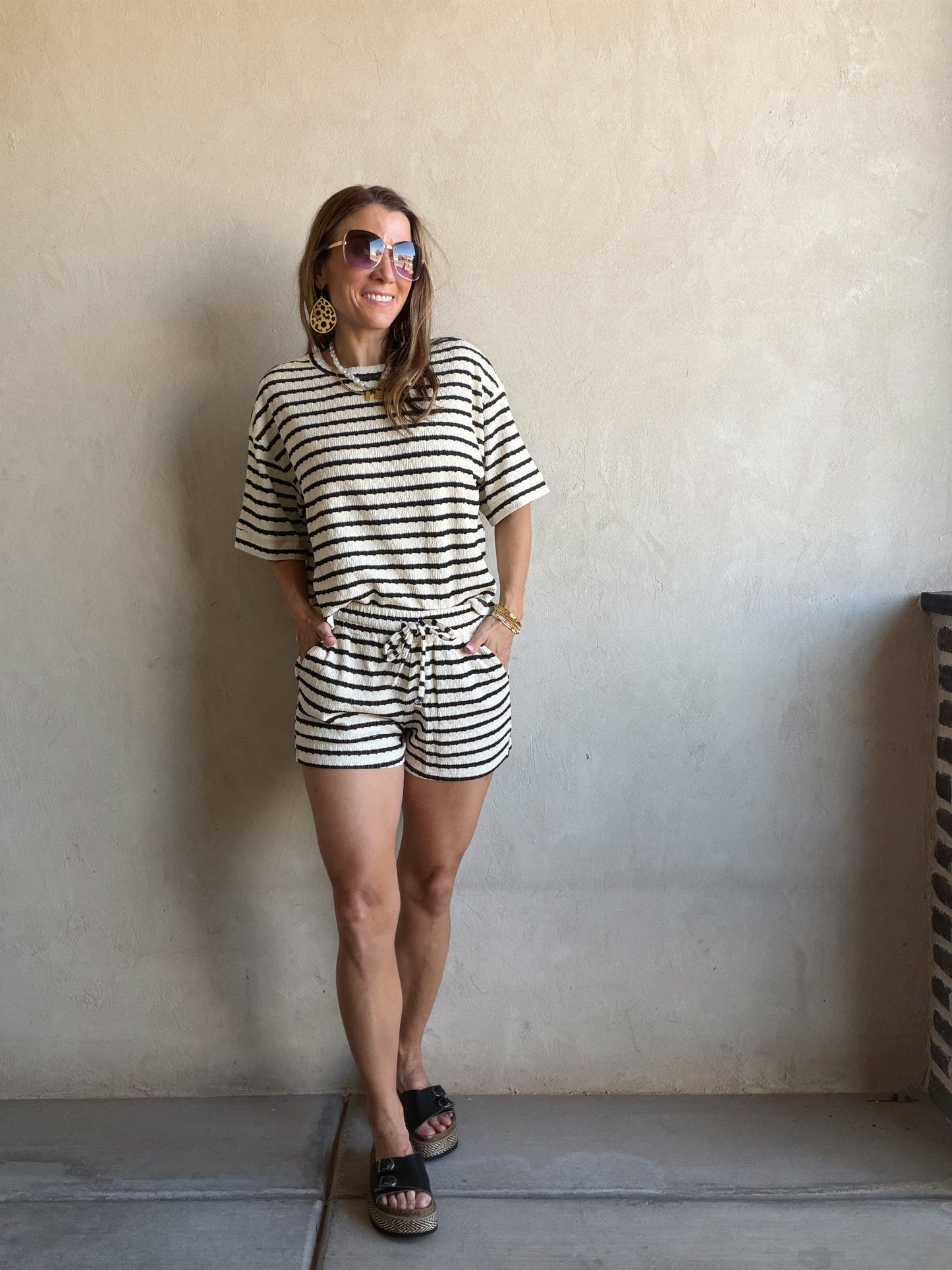 Kendall Striped Set in Black & Oatmeal