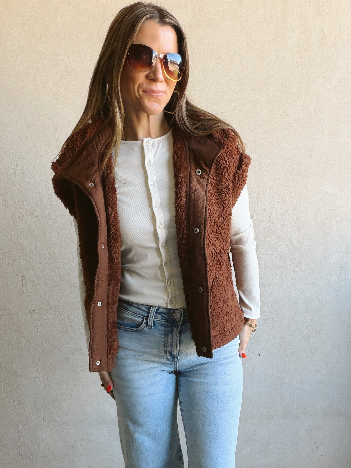 Karissa Sherpa Vest in Chocolate