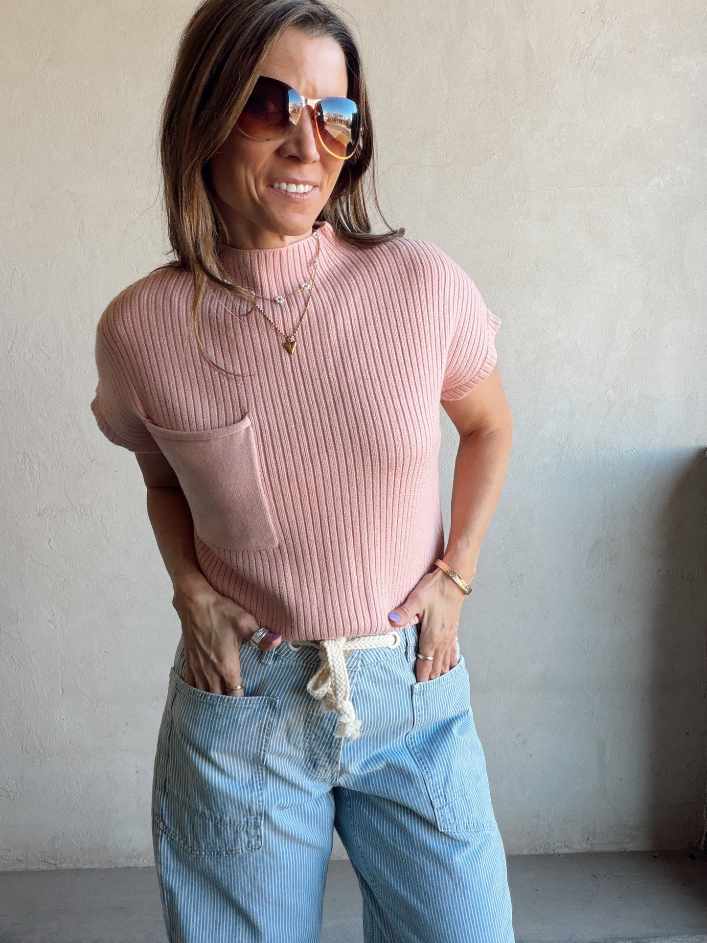 Rachelle Ribbed Top in Pink