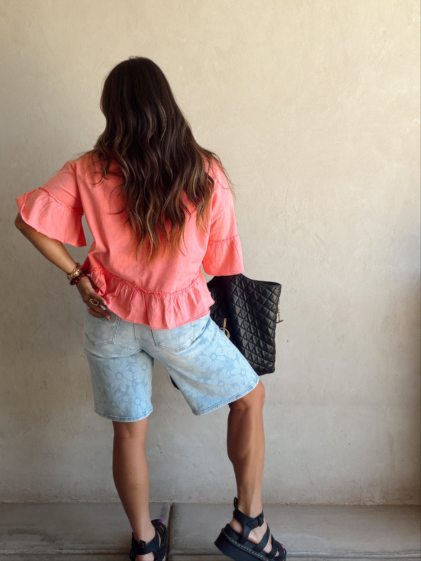 Chloe Floral Bermuda Shorts in Light Wash