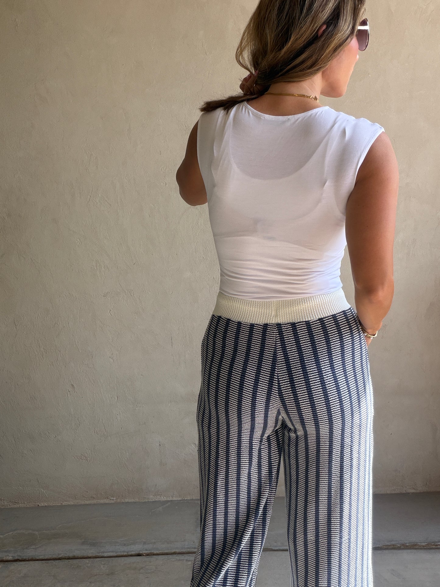 Andrea Ribbed Pants in Navy & Ivory