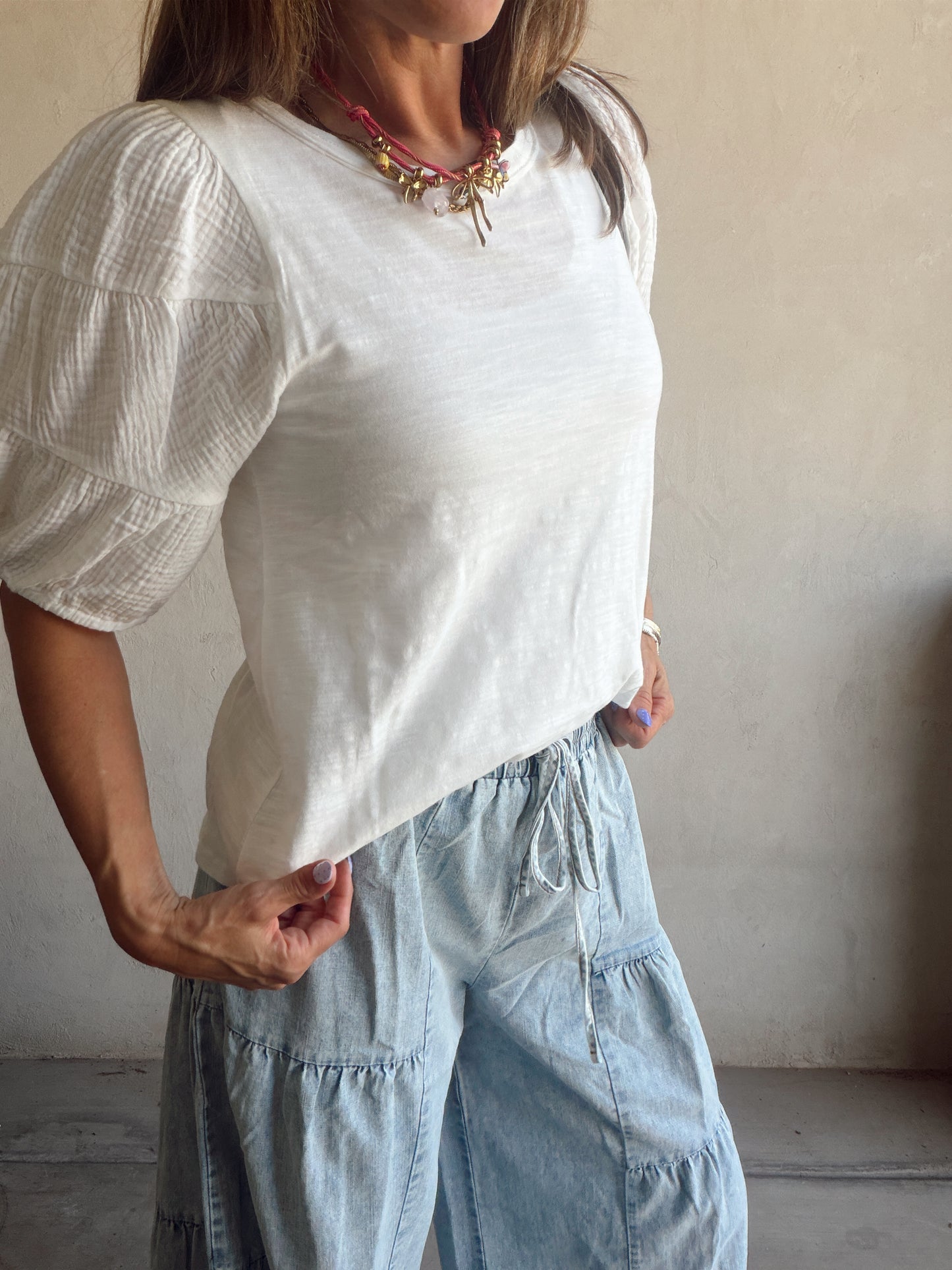 Jenny Gauze Sleeve Top in White