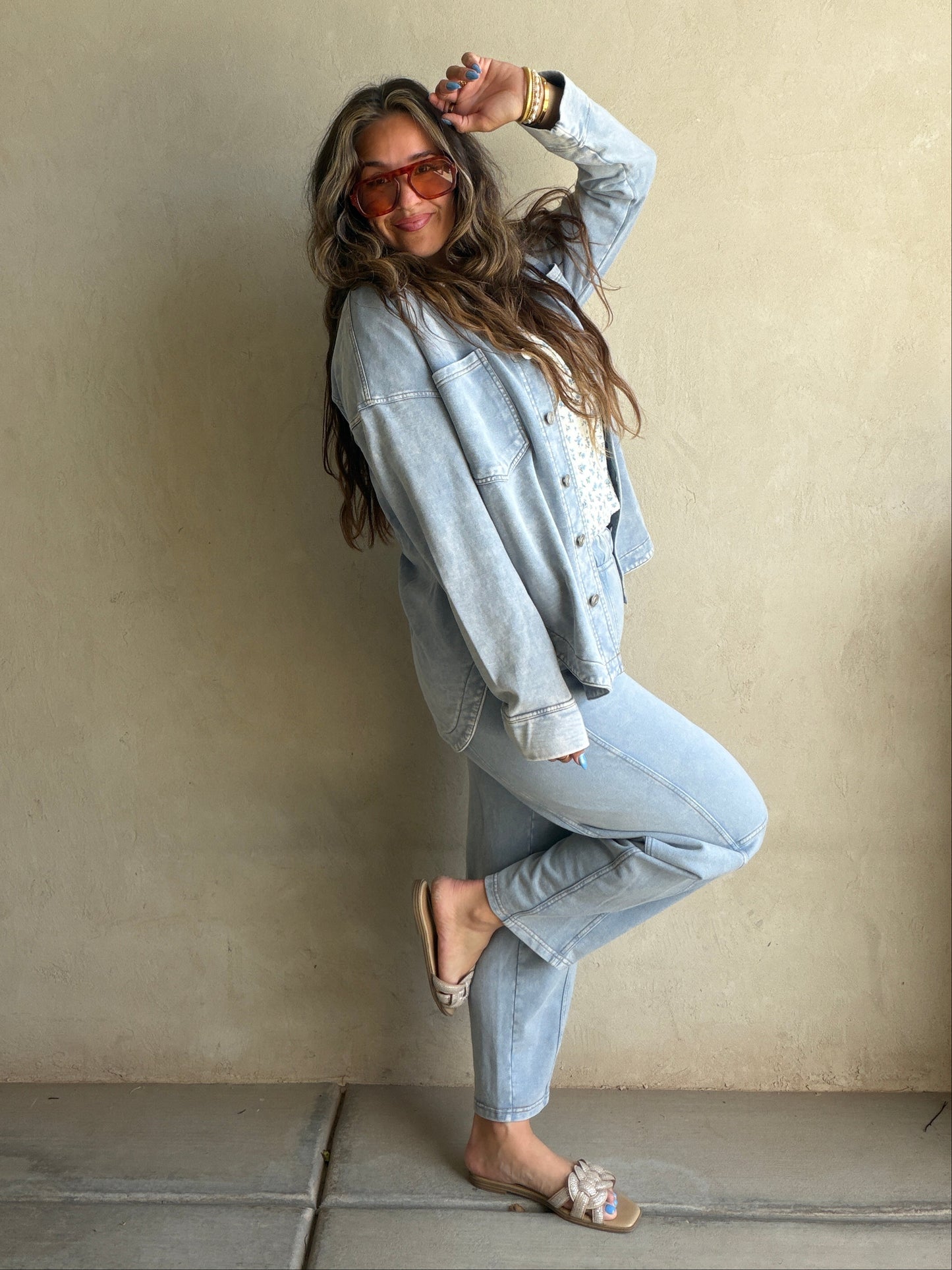 Keri Set in Acid Wash Blue