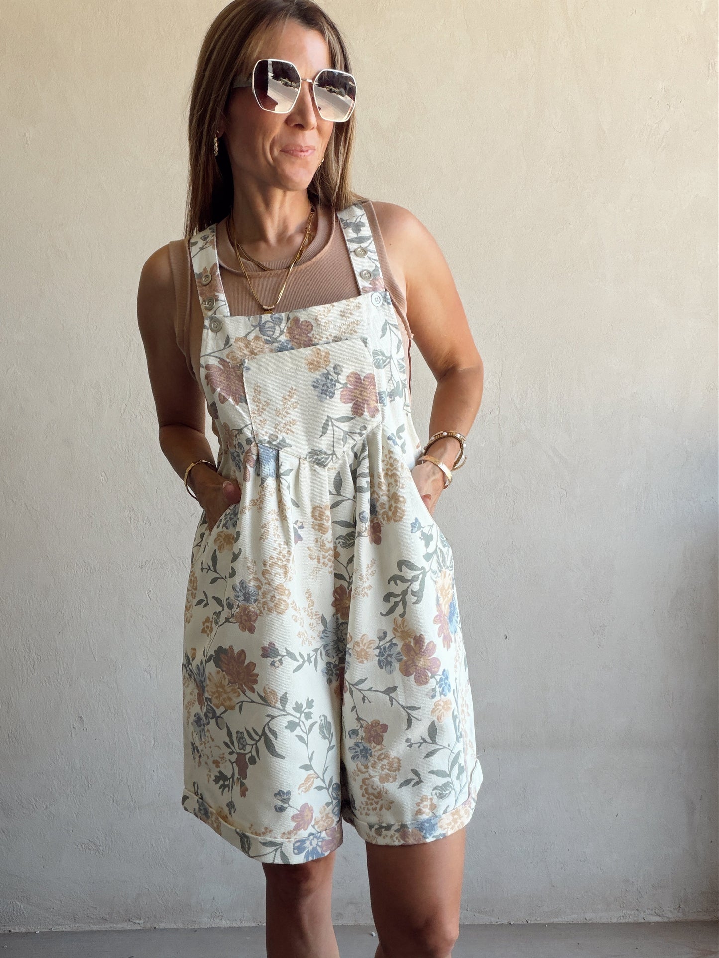 Olivia Overalls in Cream Floral