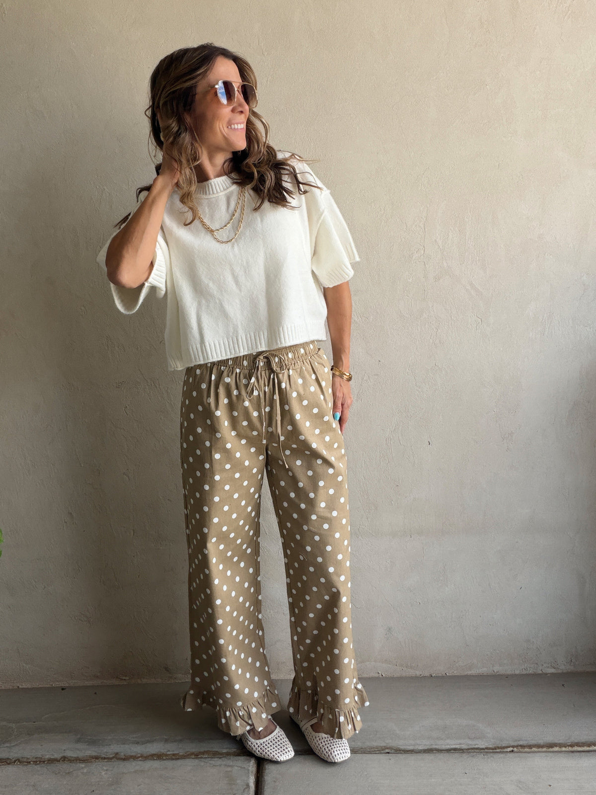 Heather Polka Dot Pants in Tan & Ivory