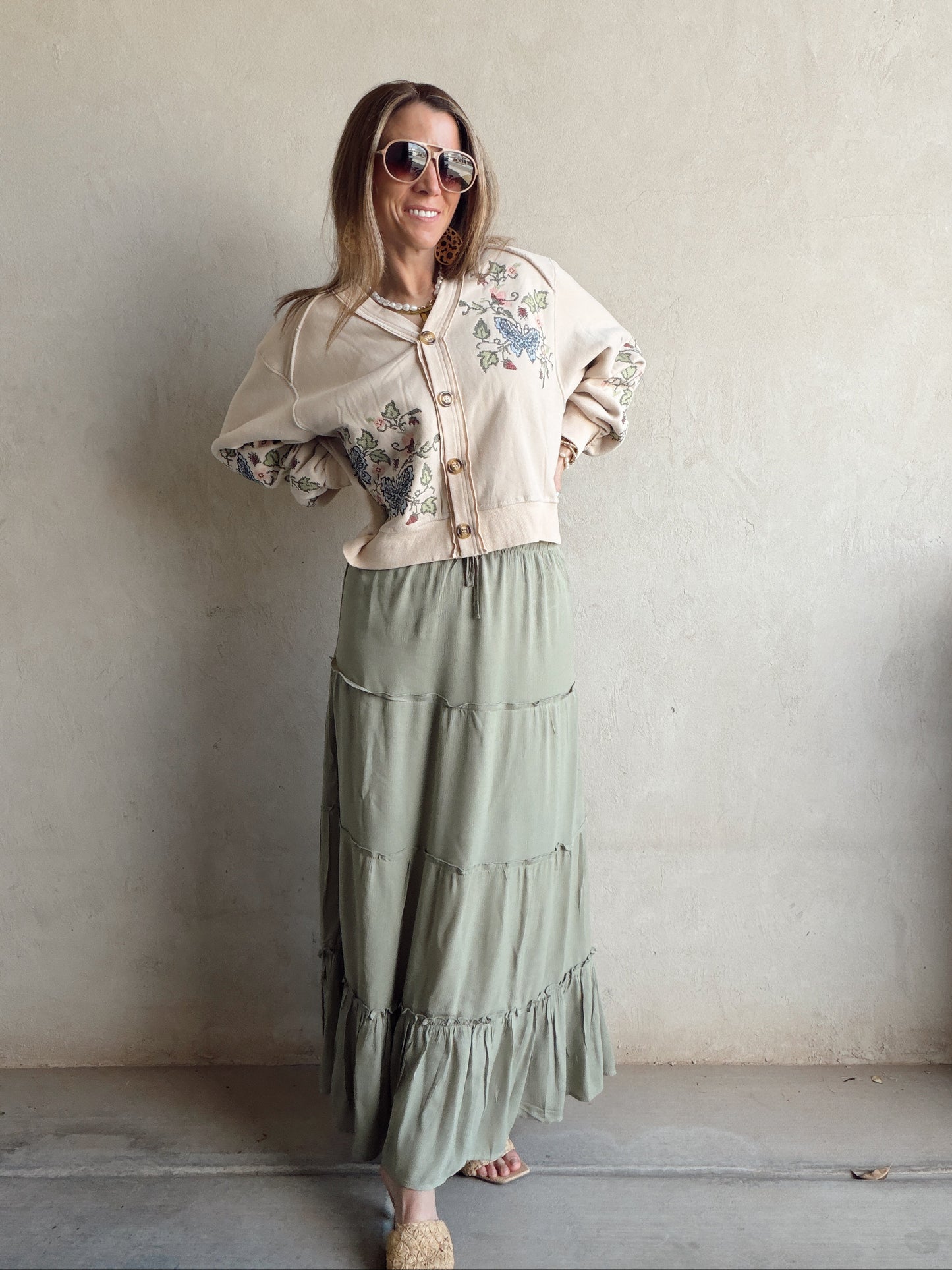 Terry Maxi Skirt in Green