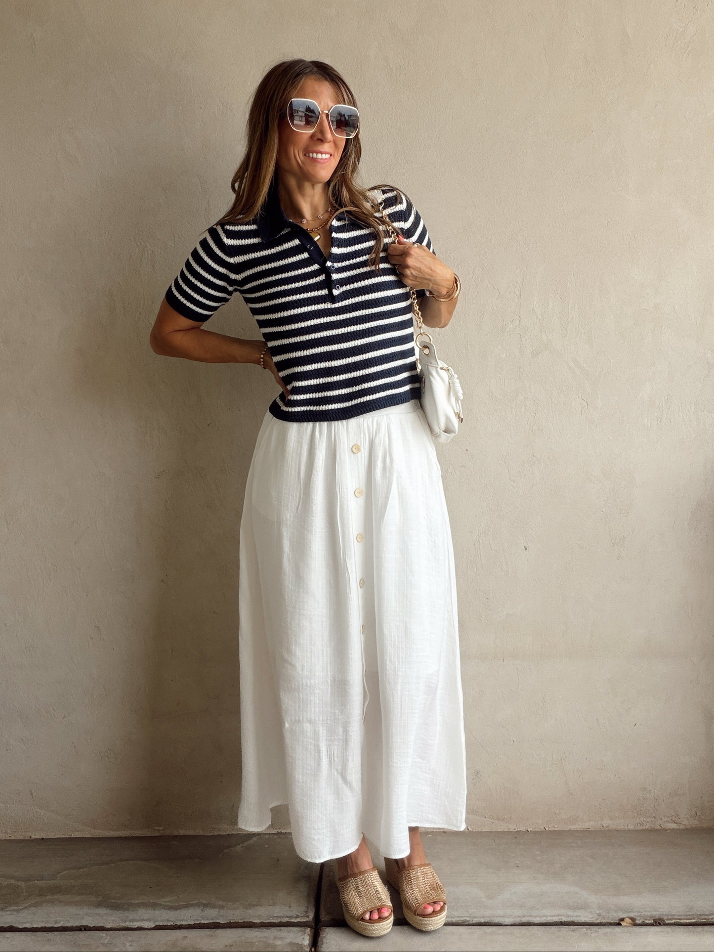 Savannah Striped Knit Top in Navy & White