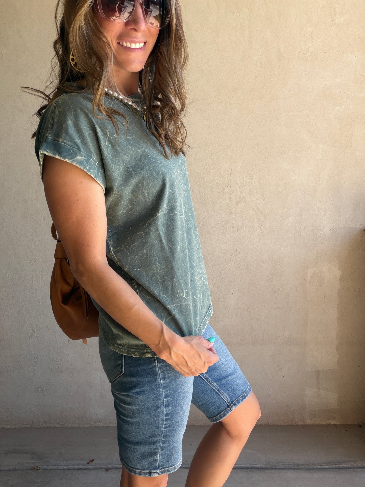 Amber Mineral Washed Top in Forest