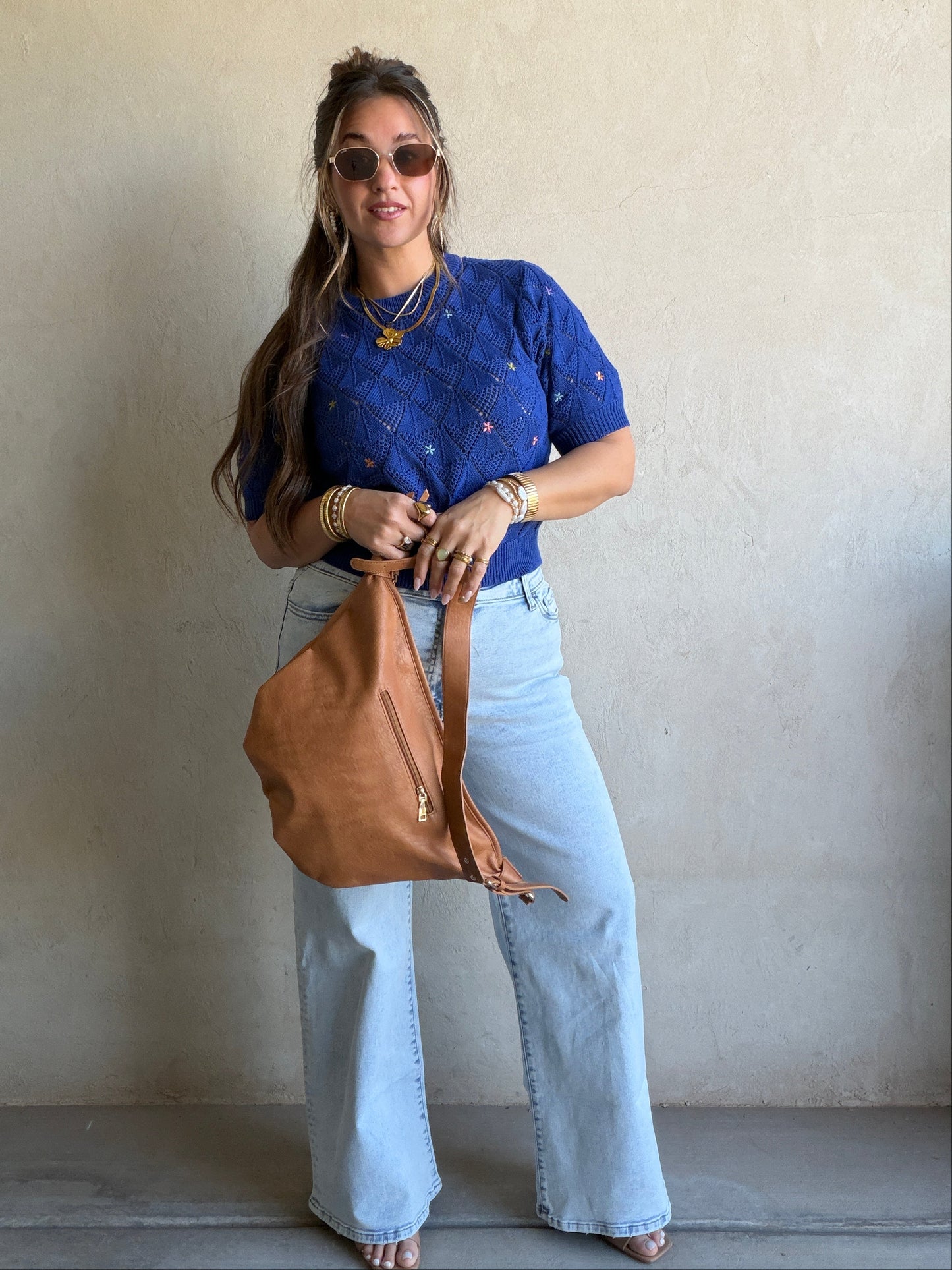 Kenzley Pointelle Sweater in Royal Blue