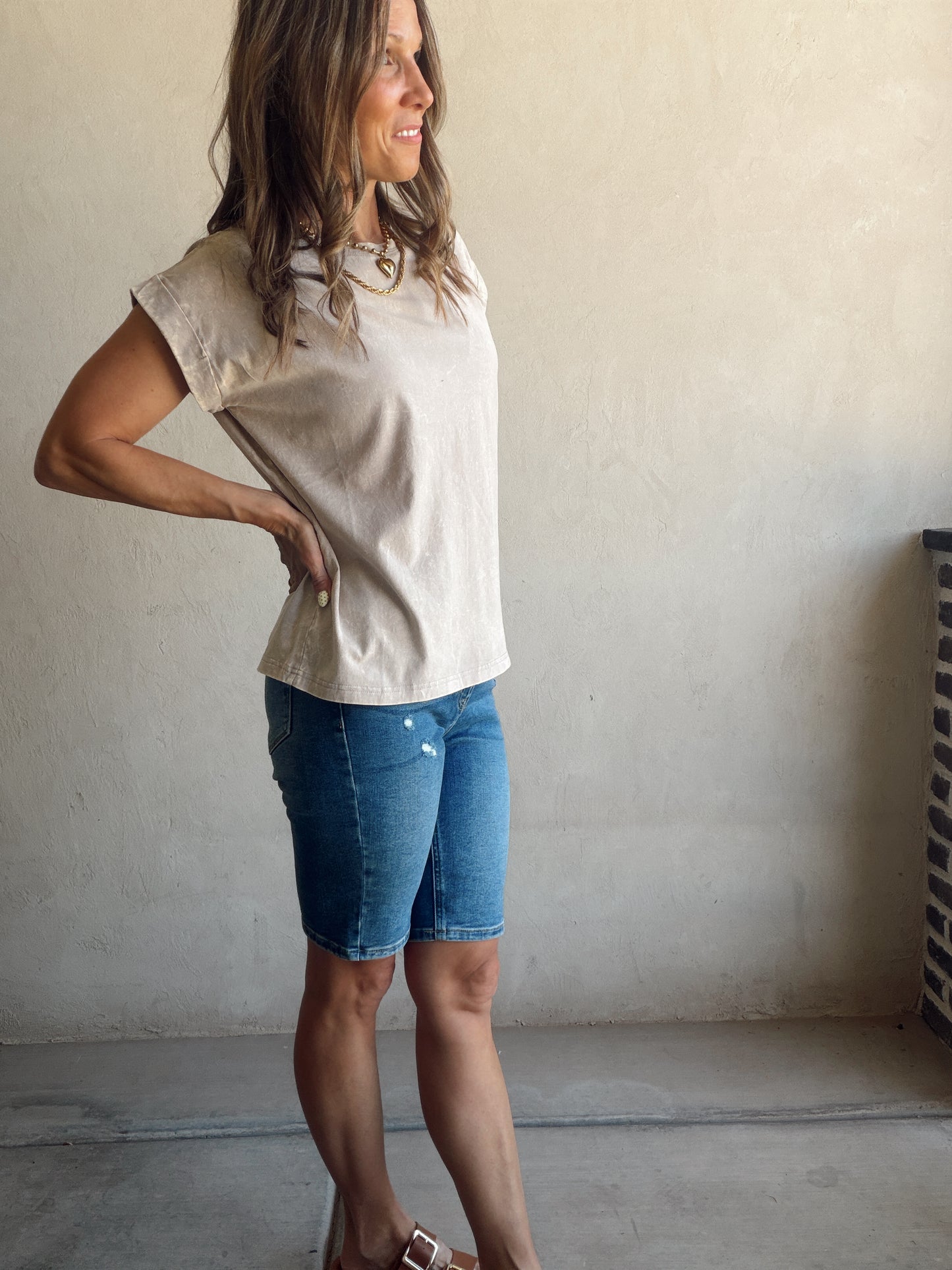 Amber Mineral Washed Top in Tan