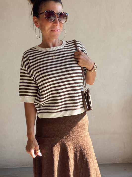 Emerald Striped Top in Chocolate & Cream