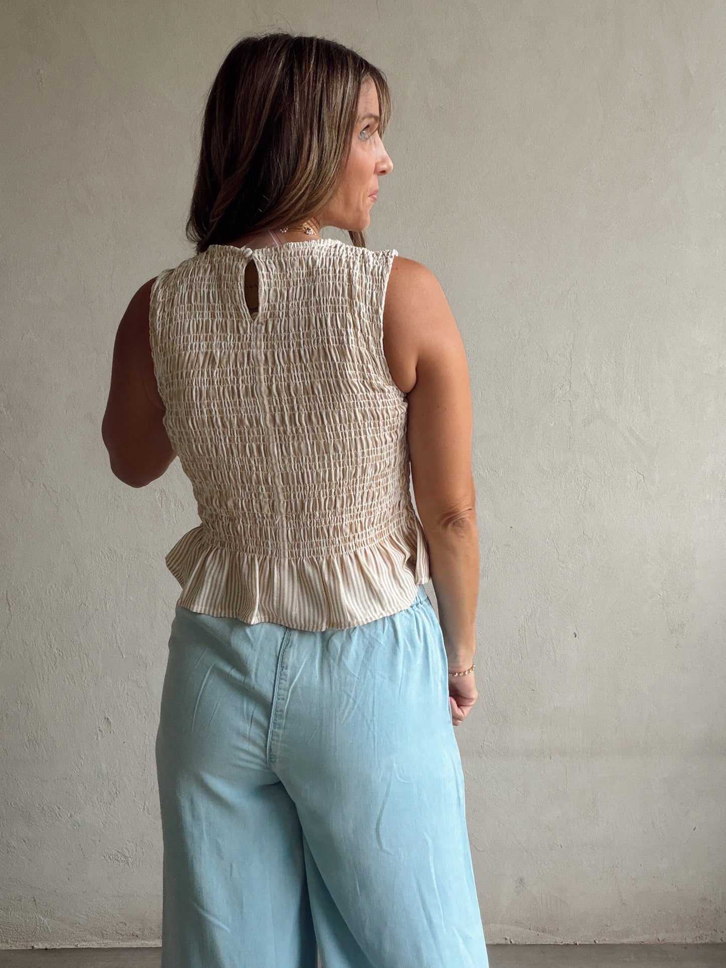 Miranda Sleeveless Tank in Taupe & Ivory