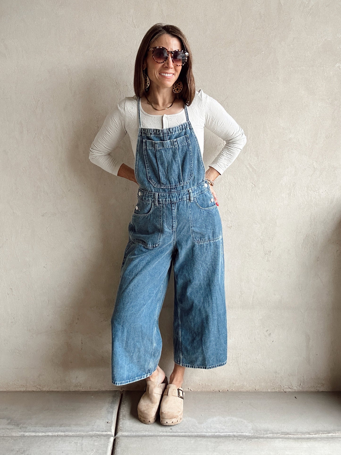 Madelyn Tie Back Overalls in Medium Denim