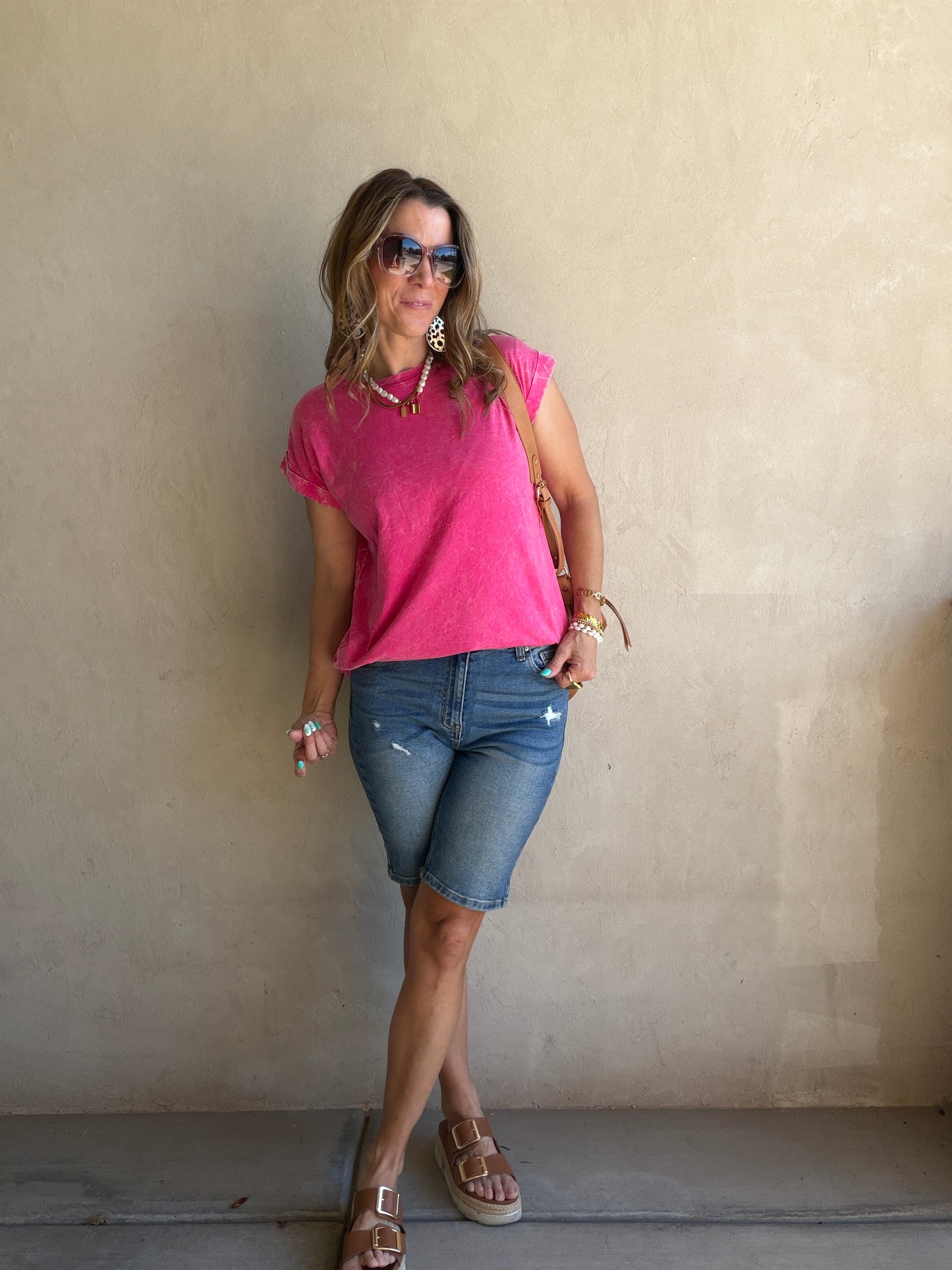 Amber Mineral Washed Top in Pink