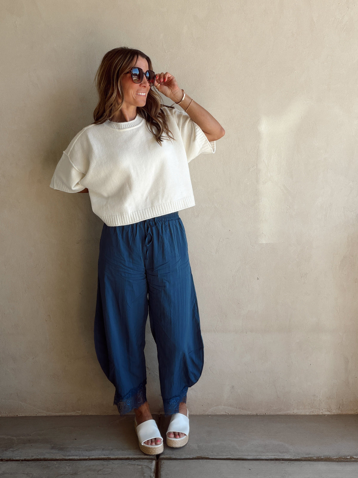 Bella Lace Detailed Pants in Blue