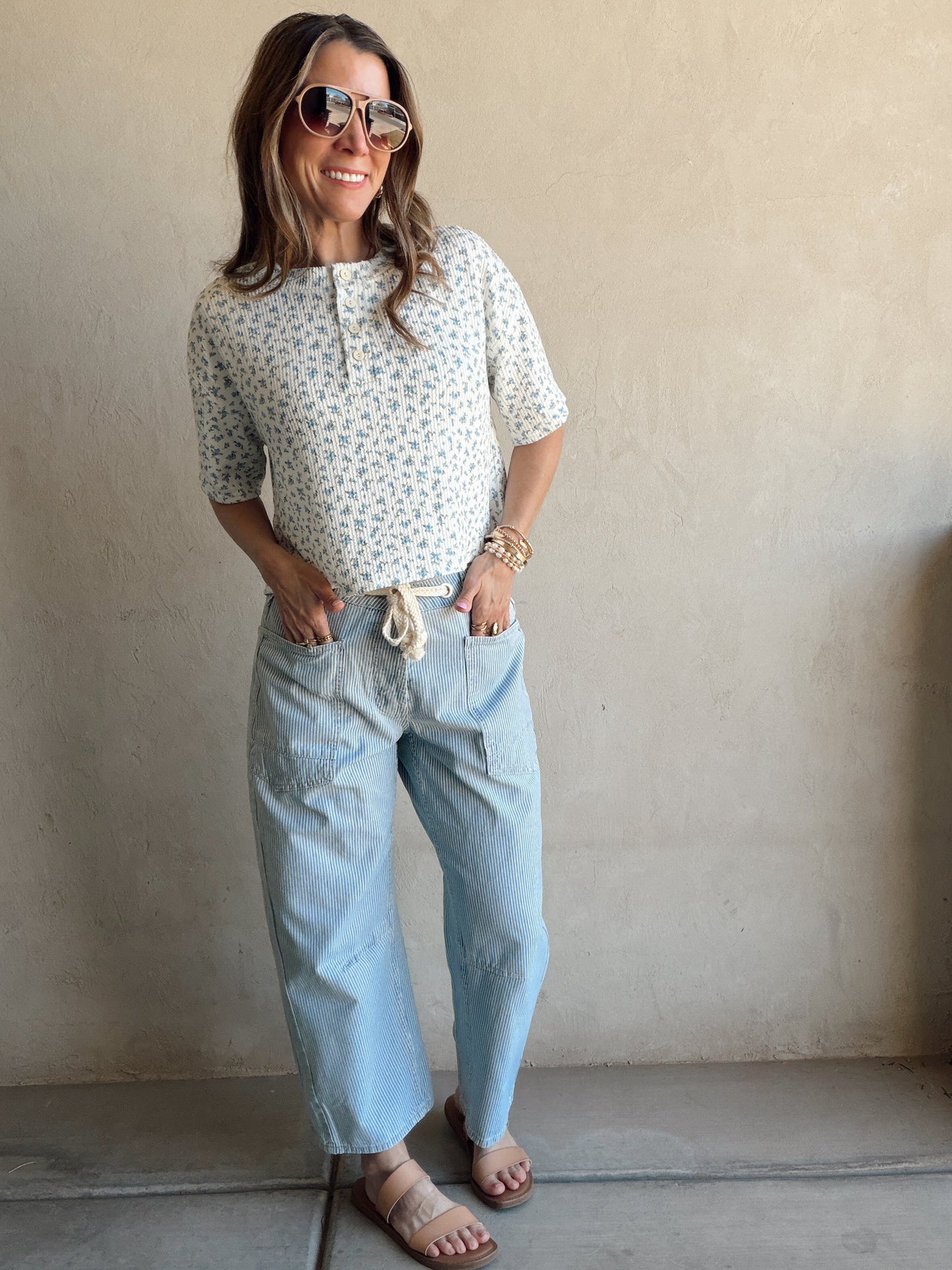 Luca Top in Ivory & Blue Floral