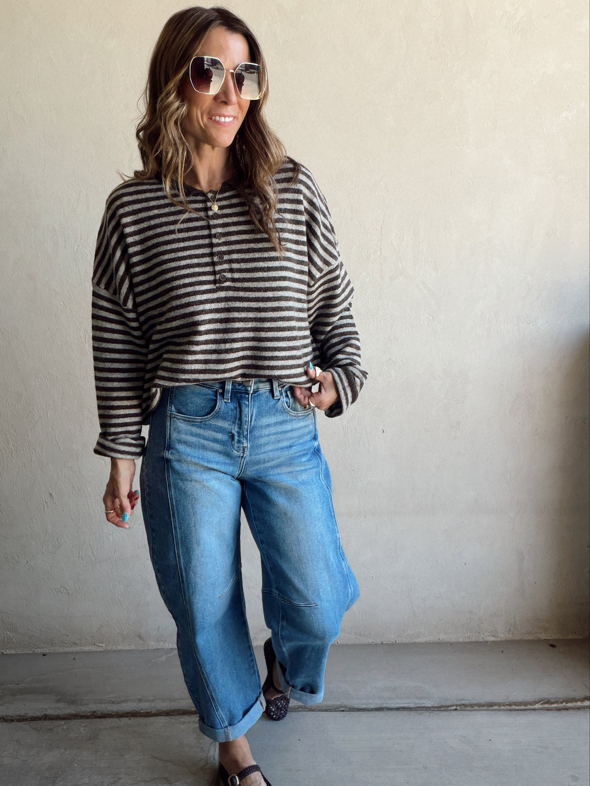 Hanna Henley Sweater in Chocolate Brown