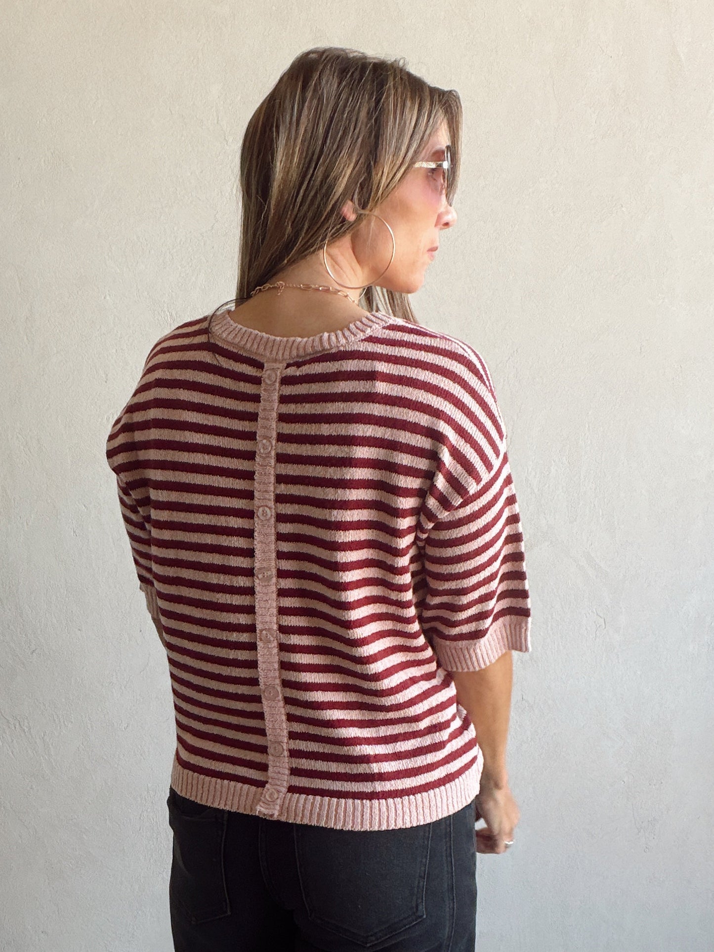 Emerald Striped Top in Mauve & Burgundy