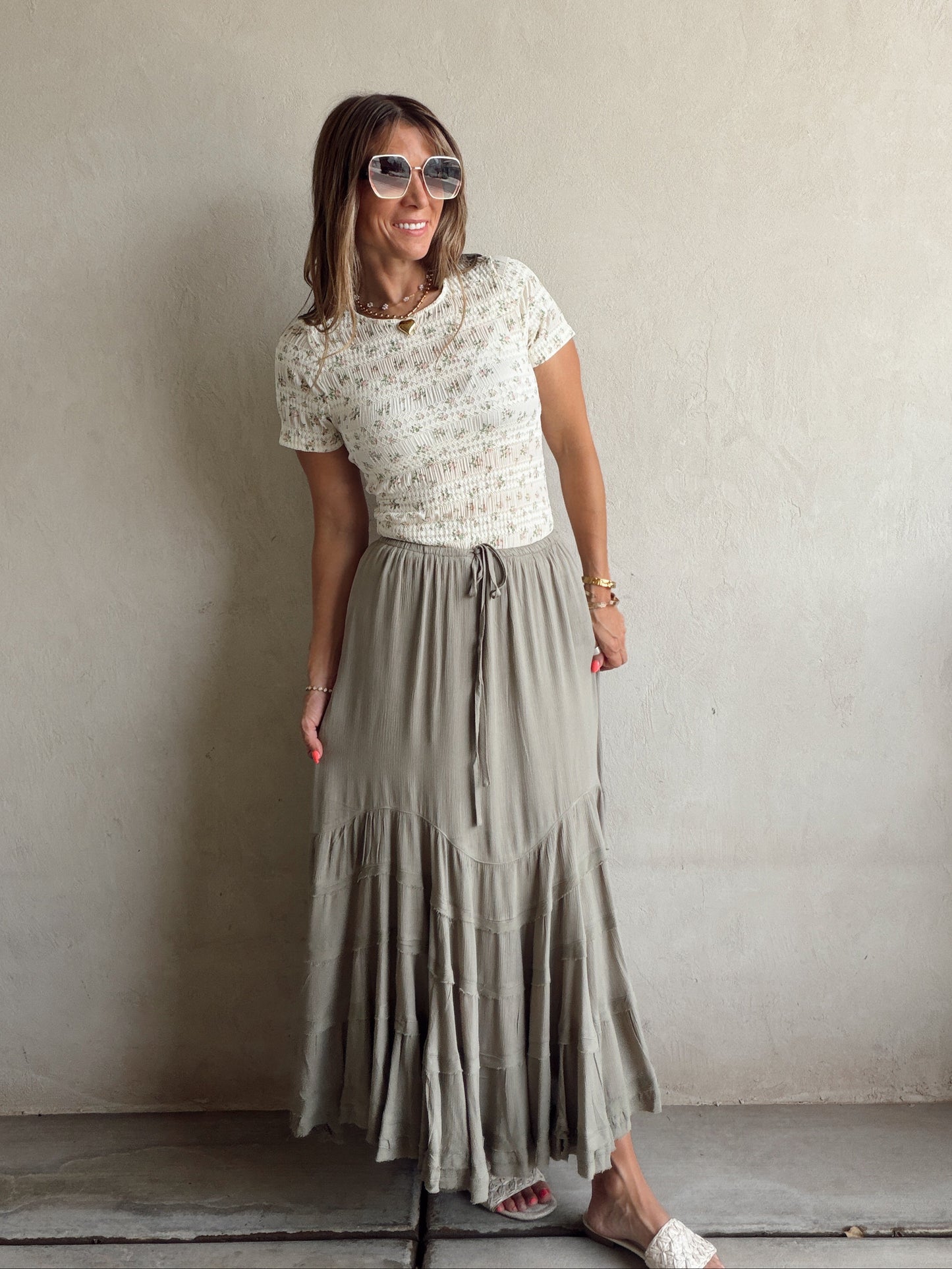 Paisley Boho Skirt in Olive