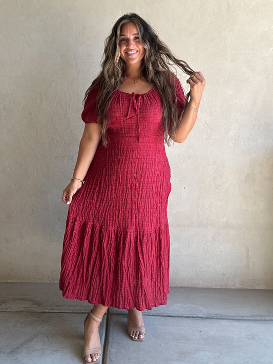 Kendra Textured Dress in Crimson
