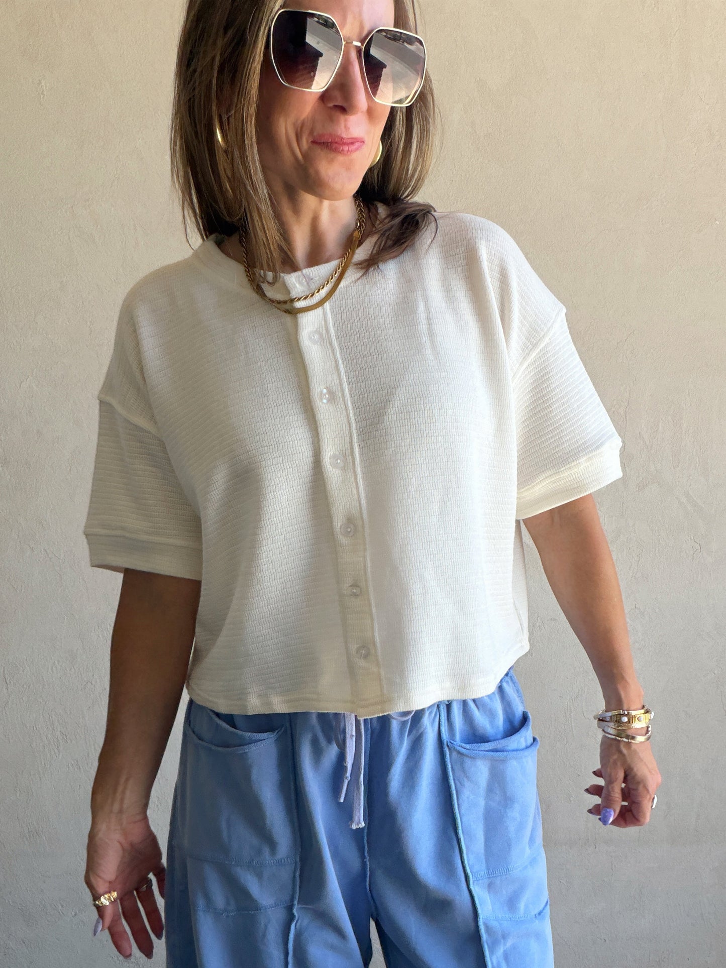 Mal Textured Top in Cream