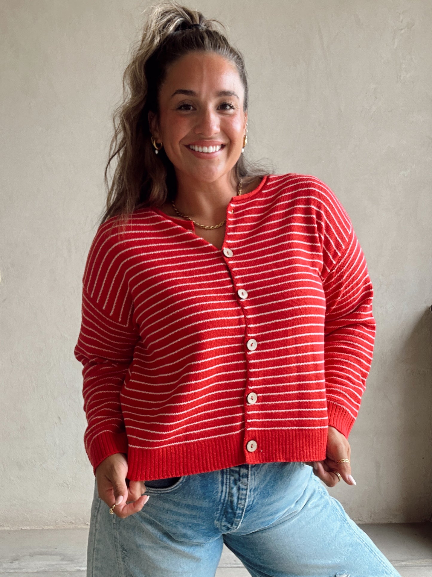 Mandy Striped Cardigan in Red