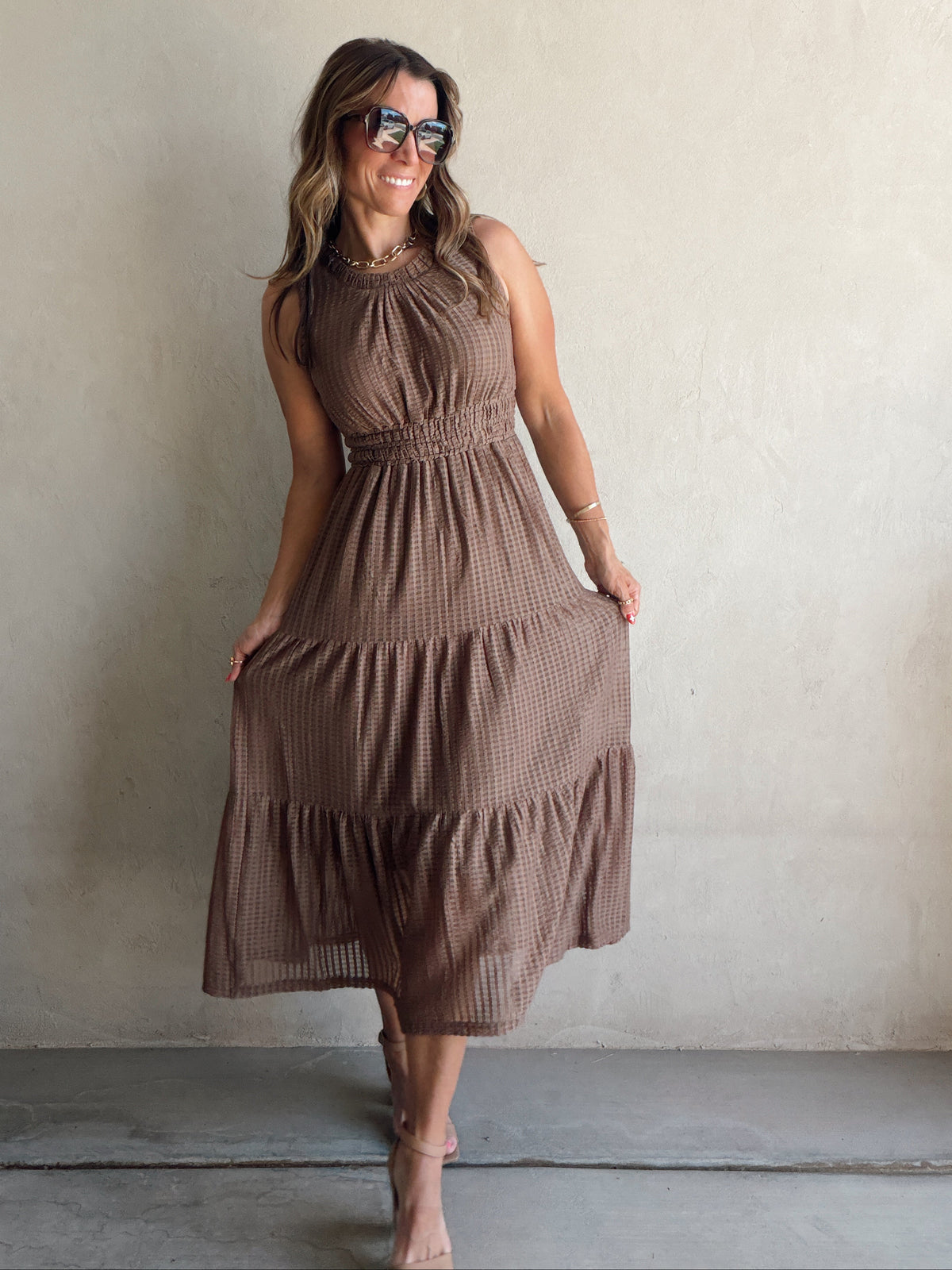 Denise Textured Dress in Mocha