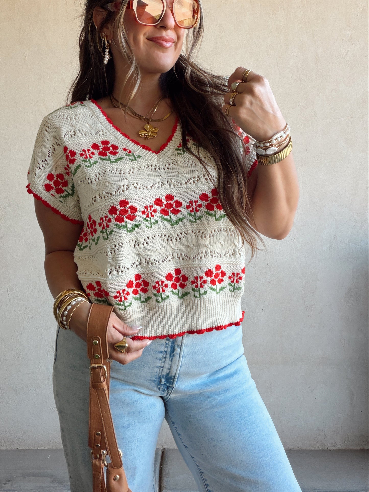 Kendall Floral Top in Cream Floral