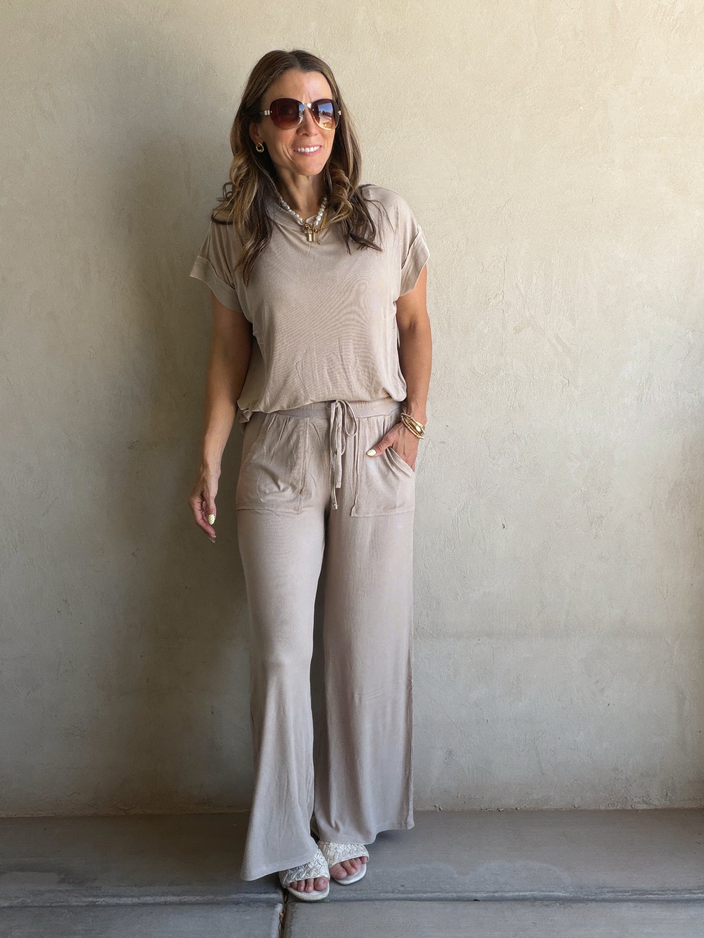 Raelyn Ribbed Mineral Washed Set in Taupe