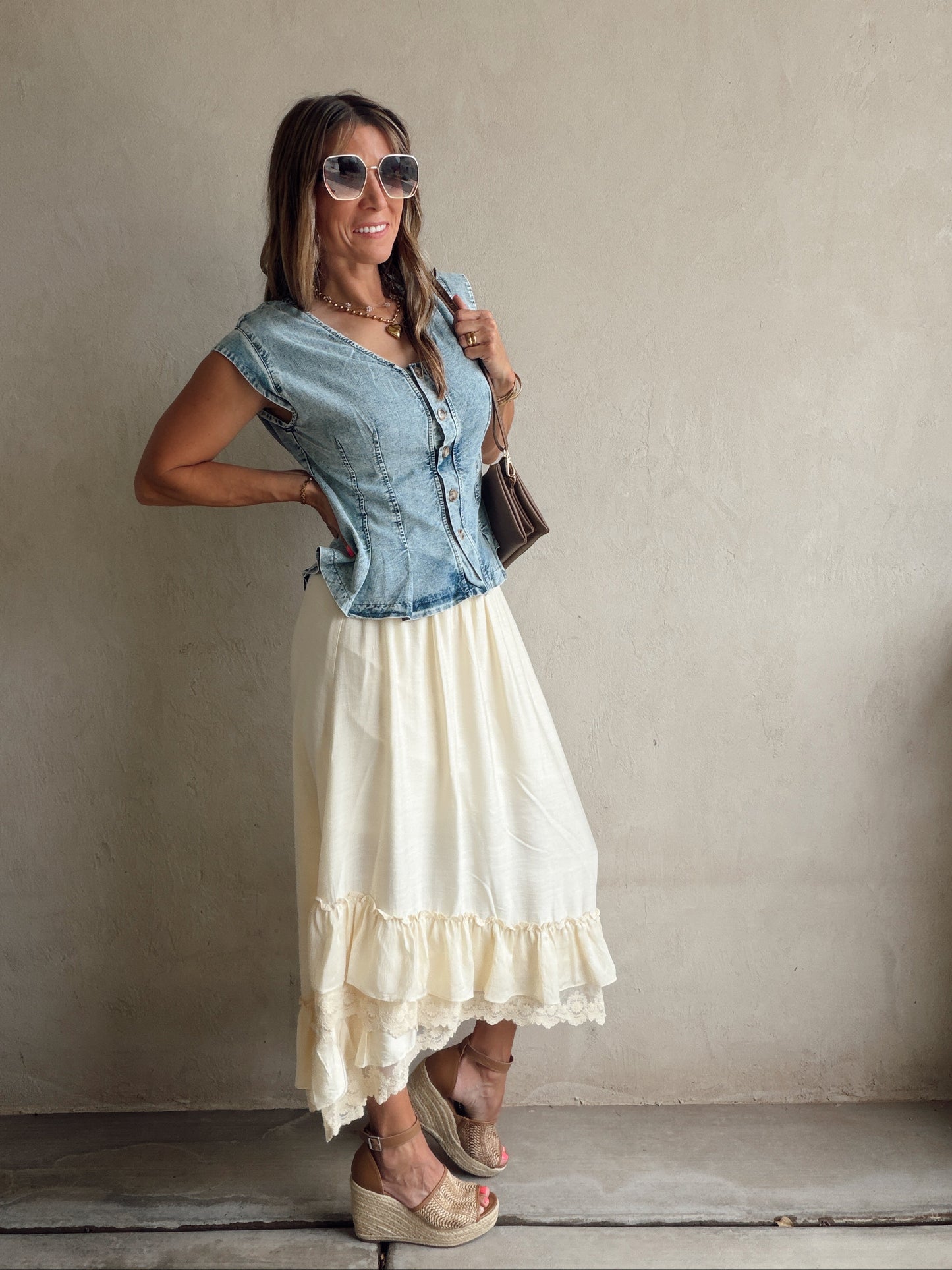 Kennedy Ruffle Top in Washed Denim