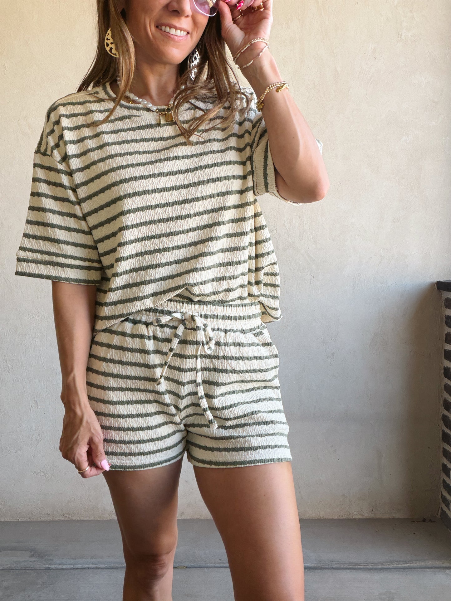 Kendall Striped Set in Olive & Oatmeal