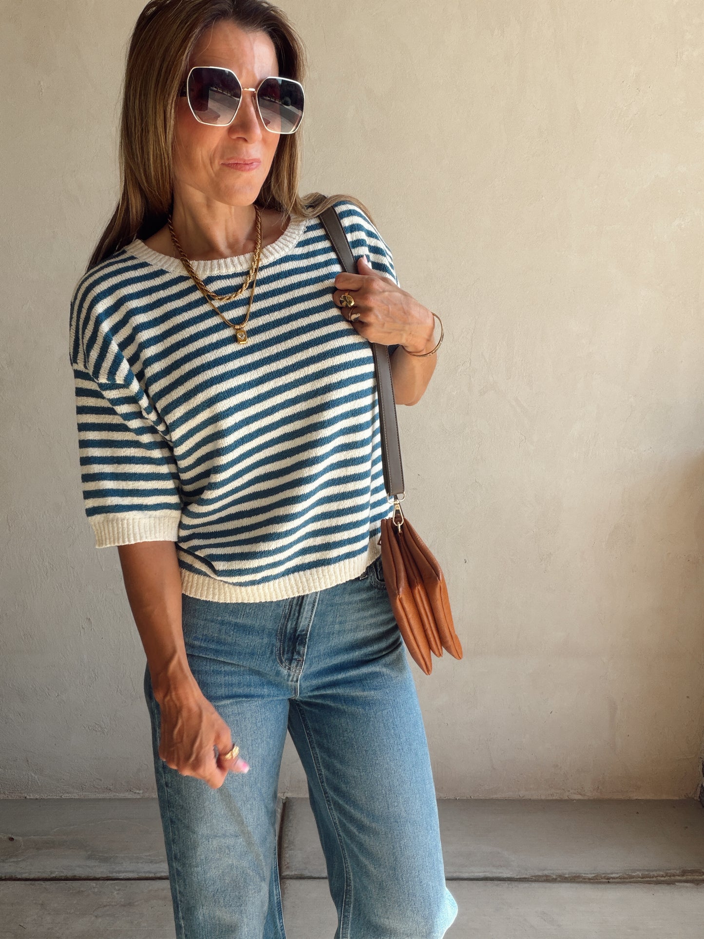 Emerald Striped Top in Blue & Ivory